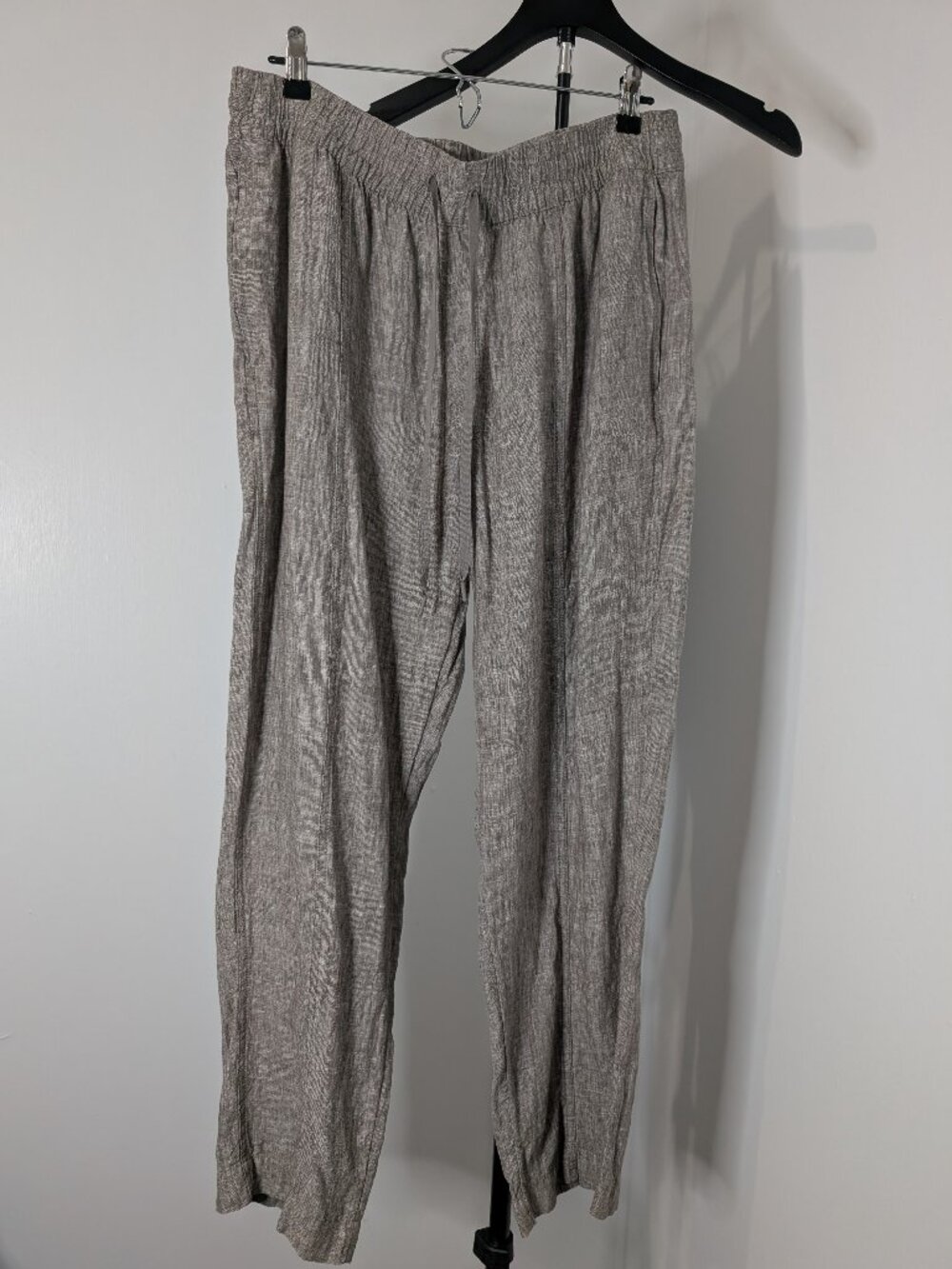 Athleta Cabo Linen Pintuck Pants Abalone Heather Taupe - Size Large